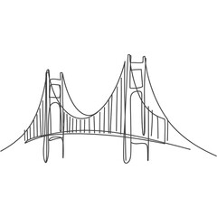 Minimalist line drawing of a suspension bridge