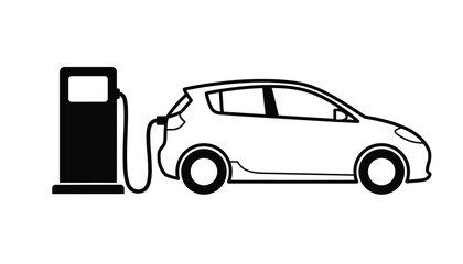 Electric car charging at a modern charging station, symbolizing green energy and sustainable transportation.