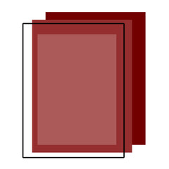 An abstract minimalist graphic featuring three overlapping rectangular shapes in deep, warm maroon and burgundy tones, suggesting layered documents or formal files, decorative elements