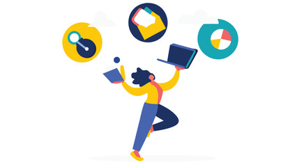 Flat vector illustration of a person in a dynamic pose symbolizing balance focus and equilibrium in a modern clean design