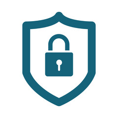 Blue shield with padlock icon isolated on transparent background