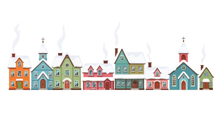 Charming Snowy Village Scene with Cozy Homes and Festive Atmosphere