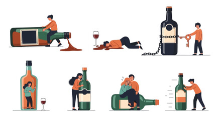 Visual stories on alcohol addiction exploring dependence, struggle for control, and the deep personal impact of substance abuse on individuals