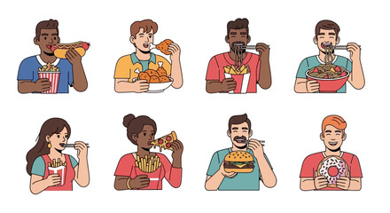 Diverse Group of People Enjoying a Variety of Delicious Foods and Snacks