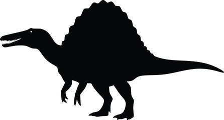 The imposing silhouette of a Spinosaurus, a prehistoric giant, stands out against a neutral backdrop, offering a glimpse into the age of dinosaurs.