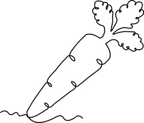 Carrot in one continuous line drawing of vector illustration, Simple carrot in continuous one line art.Carrot continuous one line drawing of isolated outline flat vector design 