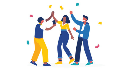 Vibrant flat vector illustration of diverse friends celebrating together with joy and excitement perfect for festive occasions and social gatherings