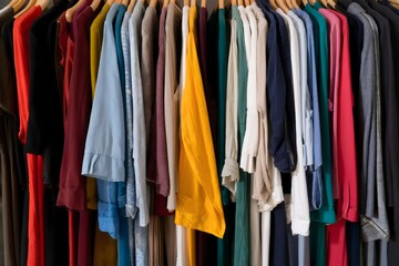 Colorful Clothing Collection on Hangers - Fashion and Style Concept