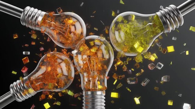 Extreme low angle view of futuristic warm LED lights in converging pattern, with liquid crystal bulbs and titanium wiring, signifying future and financial optimism.