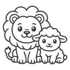 Cartoon Lion and Lamb in Peaceful Harmony