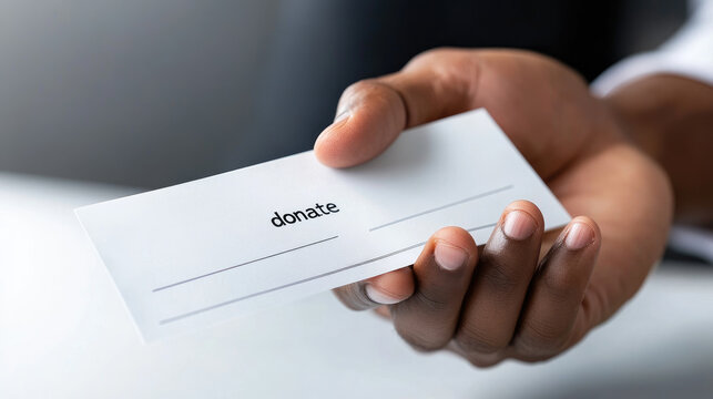 businessman presenting a large donation check to a charity representative
