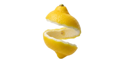 Creative lemon peel twist: peeled lemon curl separated into spirals &ndash; fresh citrus motif

