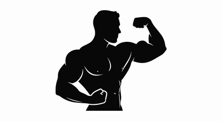 Bold silhouette of a muscular man flexing biceps showing strength and fitness perfect for gym promotions or health campaigns that inspire a powerful lifestyle, Generative AI.