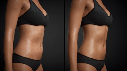 Obraz premium Pushing Belly Fat Inward to Highlight Volume Change From a Side Angle With Skin Imperfections Depicted