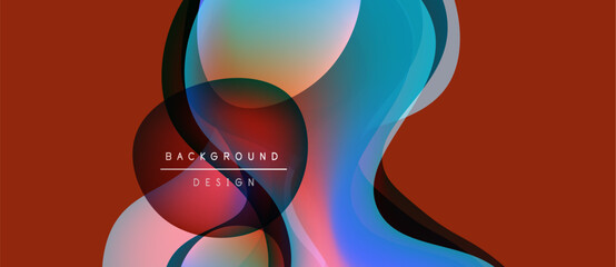 Obraz premium Abstract fluid shapes overlap, creating vibrant color blends. Background features warm reddish tones. Text reads background design.