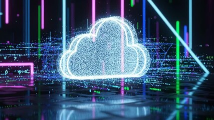 Digital cloud computing with glowing particles and abstract network connections - Powered by Adobe