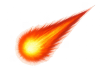 Fireball meteor flying through space with a transparent background