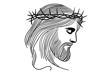 Jesus Christ Crown of Thorns Line Art Portrait