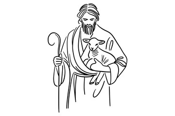 Jesus the Good Shepherd Holding a Lamb &mdash; Minimalist One-Line Christian Illustration, Faith and Protection Artwork