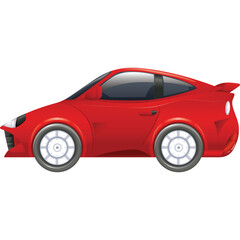 Red Sports Car With Spoiler and White Wheels Isolated On Transparent Background With Realistic Shading and Highlights