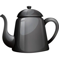 Shiny Dark Gray Coffee Pot With Handle and Spout on a Transparent Background Ideal for Kitchenware Collections