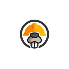 Creative beaver mascot logo wearing a yellow construction hard hat, symbolizing a diligent builder for an engineering or industrial company