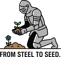 From Steel to Seed knight planting flower peaceful transformation art