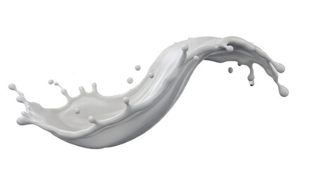 Dynamic milk splash a flowing liquid wave with droplets isolated on white background ideal for product advertising.