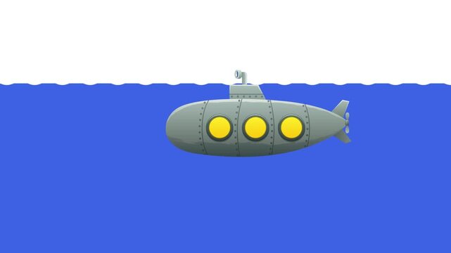 A cartoon submarine in a blue ocean
