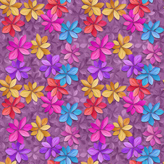 Vibrant floral pattern design featuring colorful blossoms on a textured background, perfect for adding a touch of spring to your next project