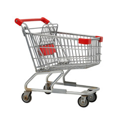 Small metal shopping cart isolated on transparent background