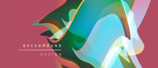 Abstract colorful shapes overlap, creating dynamic background. Pink dominates, with turquoise, green highlights. Modern design elements present.