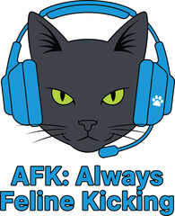 AFK Always Feline Kicking gamer cat with headphones sticker