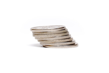 Slanted Stack of Silver Coins on White