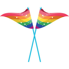Two Rainbow Pride Flags Waving With Stars And Sparkles On White Background Graphic Illustration Two Waving Flags Rainbow Colors Pride Symbol Celebration And Love