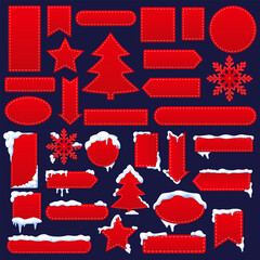 Vector cartoon bright red tags for New Year's design. Christmas and snow concept. Element for your designs, greeting cards, price tags, etc.