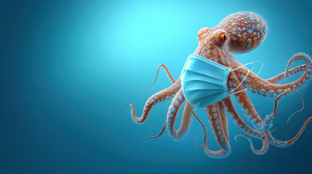 Realistic Octopus Wearing Medical Mask to Promote Health Awareness in a Sterile Environment With Gradient Background
