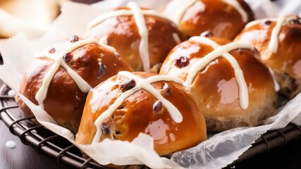 Freshly baked hot cross buns closeup - Powered by Adobe