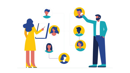 Modern flat vector illustration of a diverse team collaborating on a project showcasing teamwork communication and innovation in a professional setting