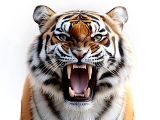 Fototapeta premium Majestic tiger roaring fiercely with bared teeth in a powerful display of strength and beauty
