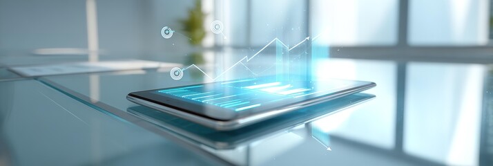 A tablet on a table with virtual elements