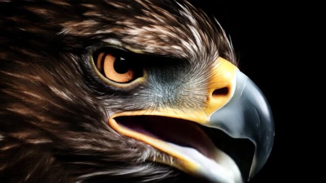 Closeup of eagle with beak open screaming

