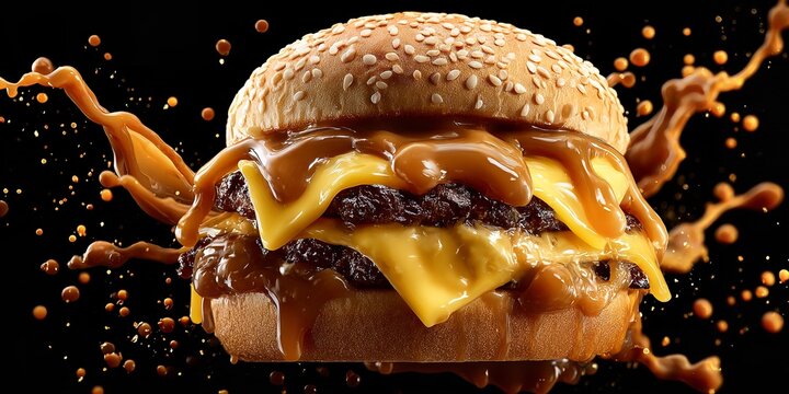 Close-up of a hamburger on a black background