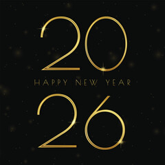 Naklejka premium Happy New Year 2026 Gold Vector Art Deco Social Media Post.