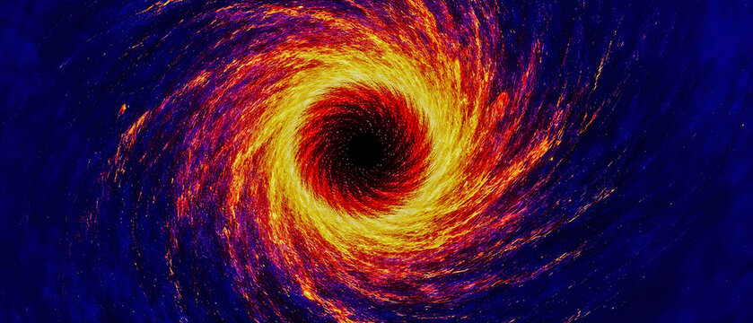 A glowing circular portal of fiery red and yellow energy, radiating intense heat and surrounding a mysterious dark central void.