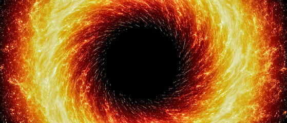 A glowing circular portal of fiery red and yellow energy, radiating intense heat and surrounding a mysterious dark central void.