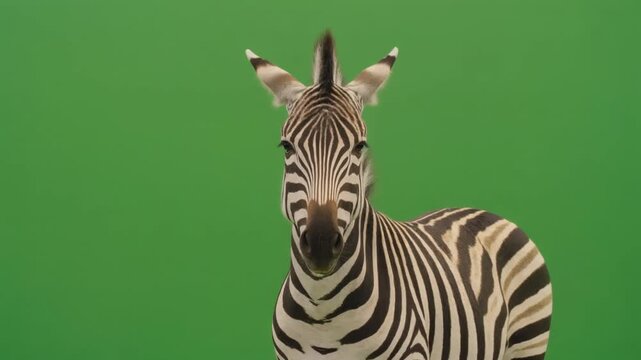 Zebra on green screen isolated with chroma key. 