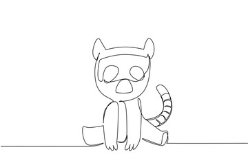 Single line drawing of a small, cute lemur sitting down with its ringed tail visible, symbolizing exotic wildlife from Madagascar. Nature concept related to an international event Animal Conservation