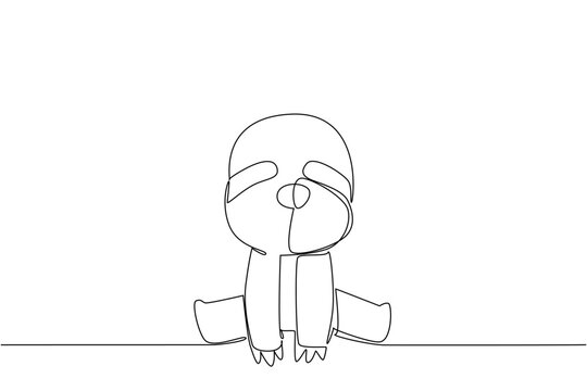 Single line drawing of a small, cute baby sloth sitting down, representing slowness, relaxation, and tropical wildlife. Animal nature concept related to an international event Tropical Wildlife Day.