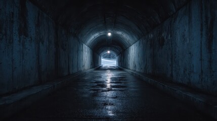 Fototapeta premium Moody concrete tunnel mouth with converging walls and glow